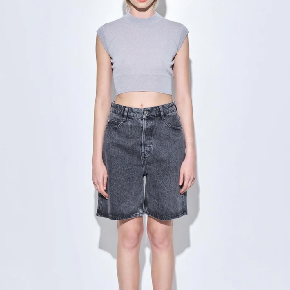 DE ROCOCO MID RISE WIDE LEG DENIM BERMUDA SHORTS GRAY 26